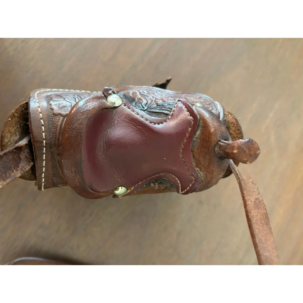 Vintage 70s Tooled Leather Handmade Shearling Horse Saddle Purse Western Bag